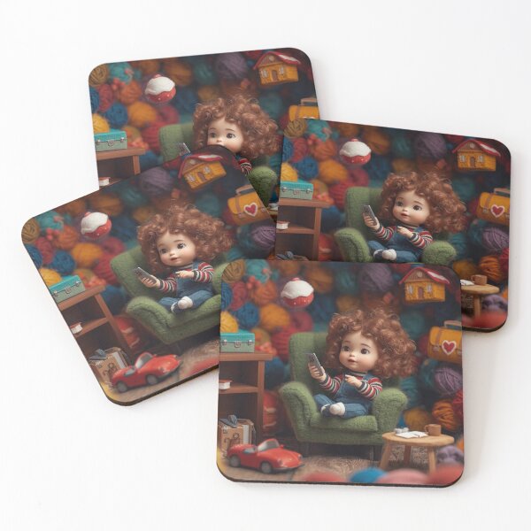 Item preview, Cozy Yarn World - Little Girl in a Knitted Woolen Room Art designed and sold by fotoNoz.