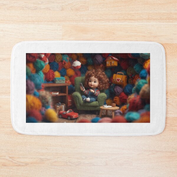 Item preview, Cozy Yarn World - Little Girl in a Knitted Woolen Room Art designed and sold by fotoNoz.