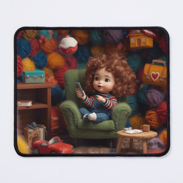 Item preview, Cozy Yarn World - Little Girl in a Knitted Woolen Room Art designed and sold by fotoNoz.