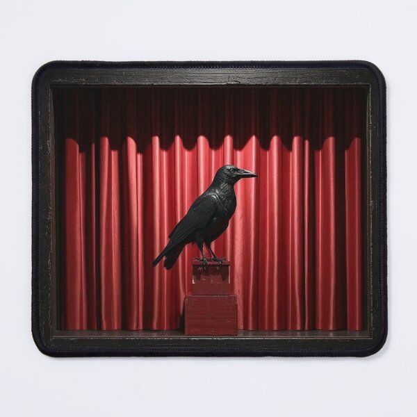 Item preview, Raven On Stage - Framed Red Curtain Theatre Aesthetic Gothic Decor designed and sold by fotoNoz.