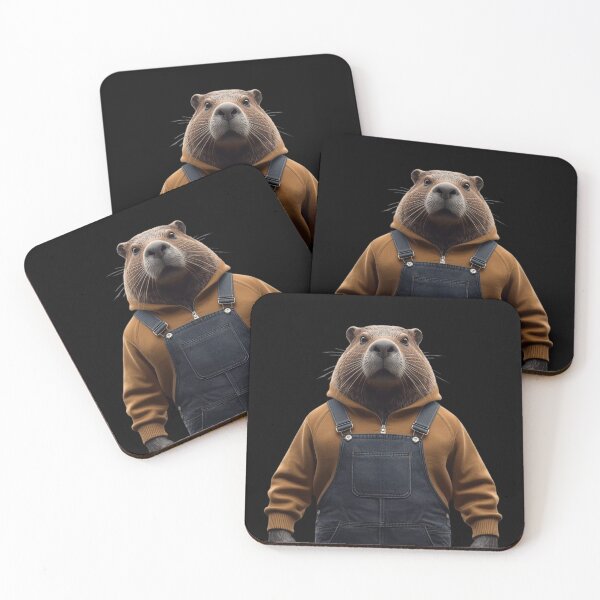 Item preview, Dressed Beaver - Funny Denim Overalls and Brown Hoodie Art designed and sold by fotoNoz.