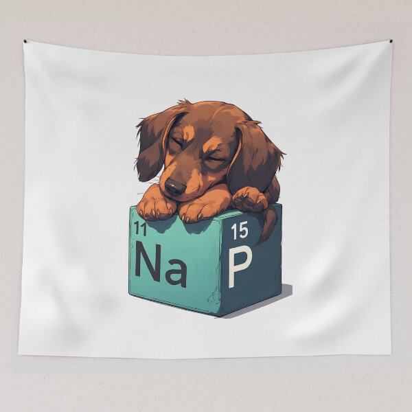 Item preview, Nap Chemistry Pun Dachshund – Periodic Table Science Humor designed and sold by owi-art.