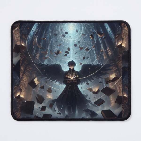 Item preview,  The Keeper of Forbidden Knowledge: Dark Anime Angel in a Magical Floating Library designed and sold by MouradStudio.