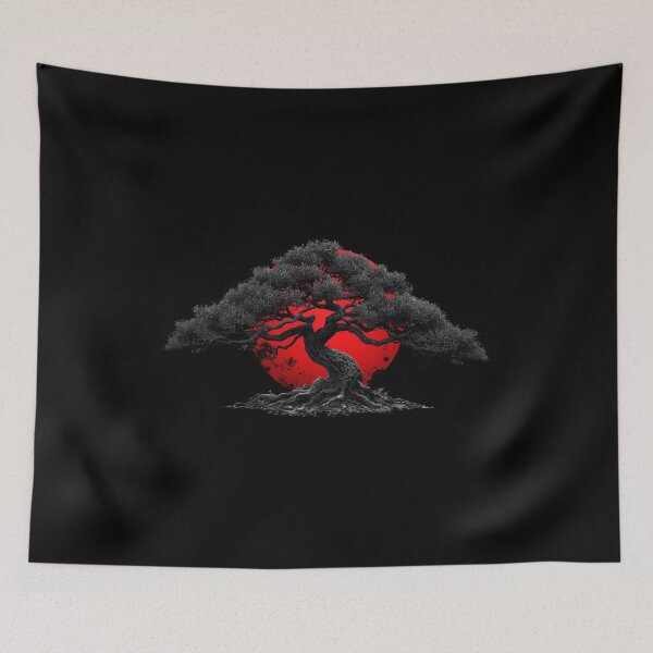 Item preview, Zen Bonsai Tree - Japanese Red Sun Minimalist Ink Art designed and sold by fotoNoz.