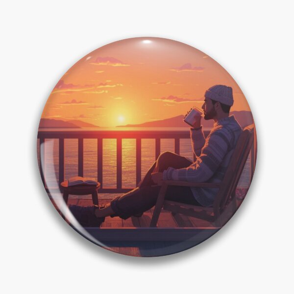 Item preview, Golden Hour Balcony Vibe - Cozy Lofi Guy with Coffee and Book designed and sold by fotoNoz.
