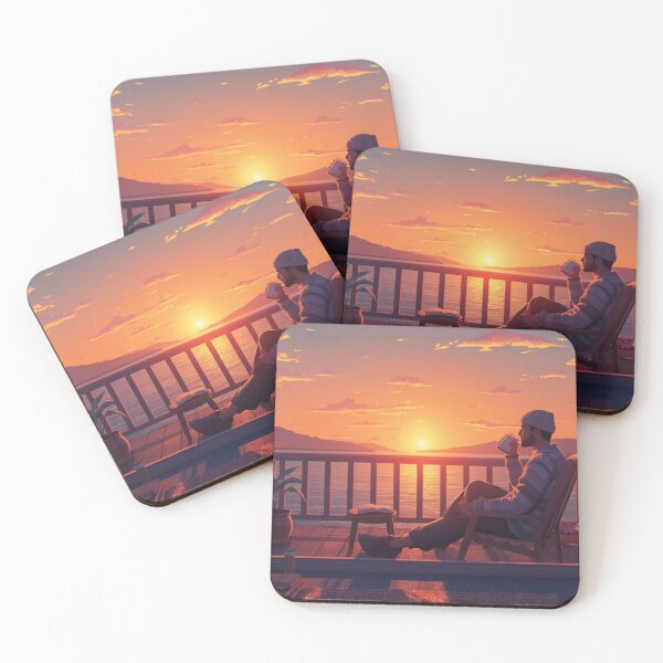 Item preview, Golden Hour Balcony Vibe - Cozy Lofi Guy with Coffee and Book designed and sold by fotoNoz.
