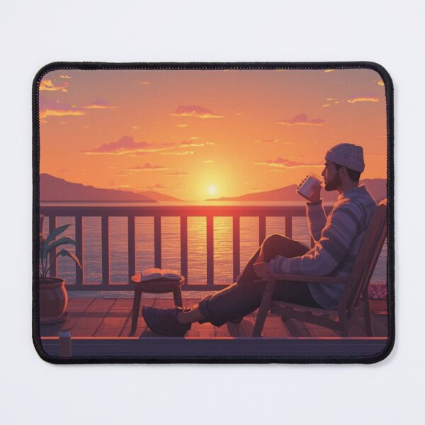 Item preview, Golden Hour Balcony Vibe - Cozy Lofi Guy with Coffee and Book designed and sold by fotoNoz.
