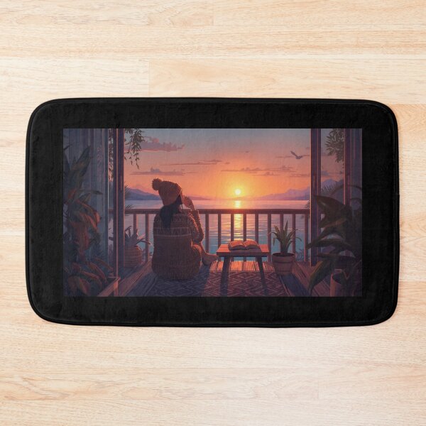 Item preview, Sunset Balcony Vibes - Cozy Lofi Aesthetic Girl with Coffee and Book designed and sold by fotoNoz.