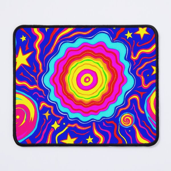 Item preview, Vibrant Psychedelic Abstract Art with Colorful Spirals and Stars on Blue Background designed and sold by Gabi.Media.