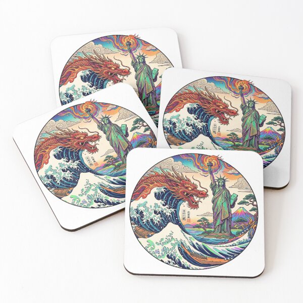 Item preview, Liberty Wave Dragon - Japanese Ukiyo-e Style Statue of Liberty & Great Wave designed and sold by fotoNoz.