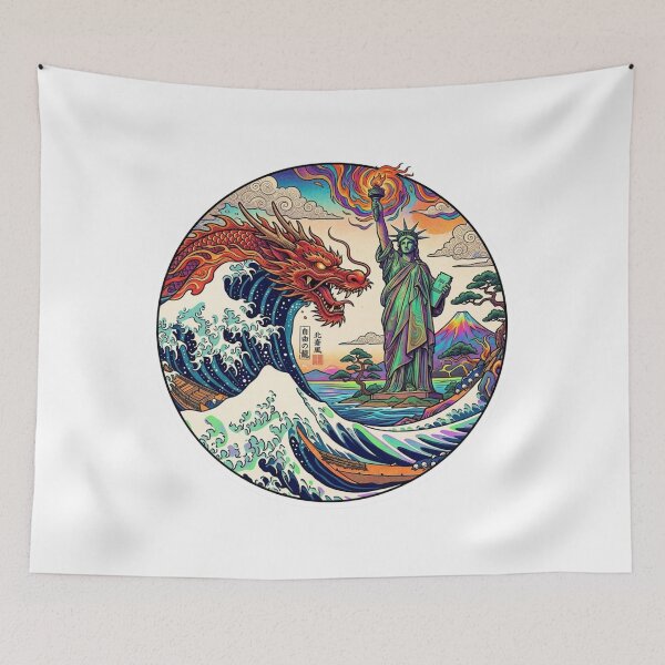Item preview, Liberty Wave Dragon - Japanese Ukiyo-e Style Statue of Liberty & Great Wave designed and sold by fotoNoz.