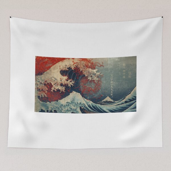 Item preview, The Great Wave of Red Threads - Modern Japanese Wall Art - Hokusai Style designed and sold by fotoNoz.