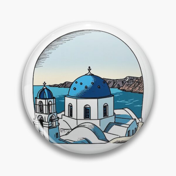 Item preview, Santorini Greece Blue Dome Watercolor Travel Art designed and sold by SanclairGoods.