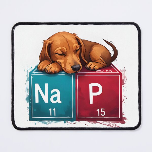 Item preview, Nap Chemistry Pun Dachshund – Periodic Table Science Humor designed and sold by owi-art.