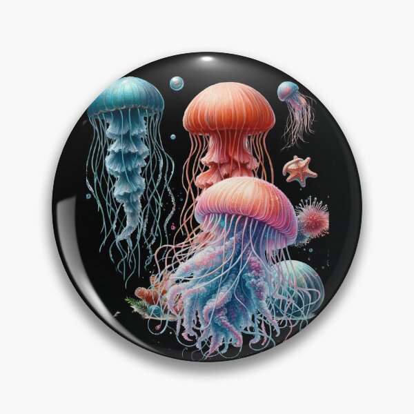 Item preview, Fantasy jellyfish in pastel turquoise and orange drifting through ocean waters. designed and sold by Szpaku desart .