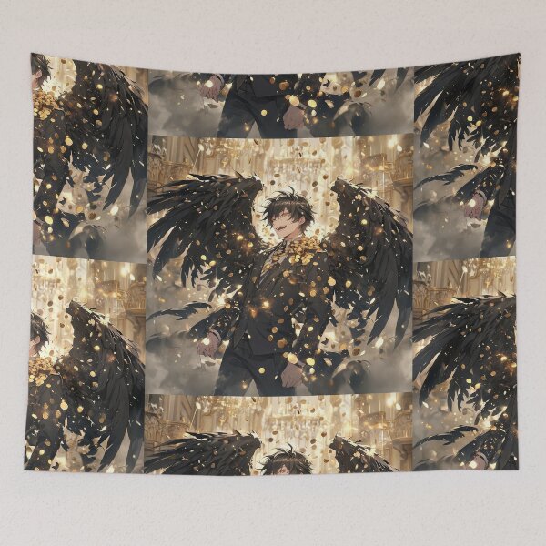 Item preview, Golden Greed: The Smiling Fallen Angel Anime Boss Bathed in a Shower of Wealth designed and sold by MouradStudio.