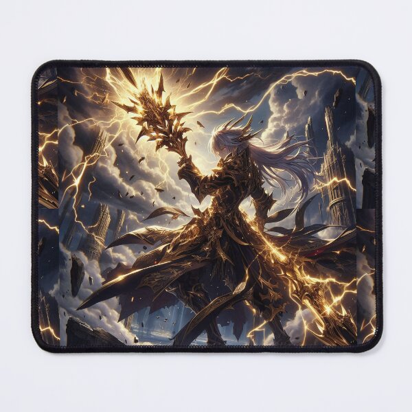 Item preview, Stormcaller of the Ruined Skies: Golden Lightning Anime Warrior in Dark Armor designed and sold by MouradStudio.