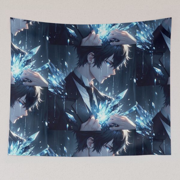 Item preview, Frozen Sorrow: Tragic Anime Boy Crying Ice Crystals From His Broken Heart designed and sold by MouradStudio.