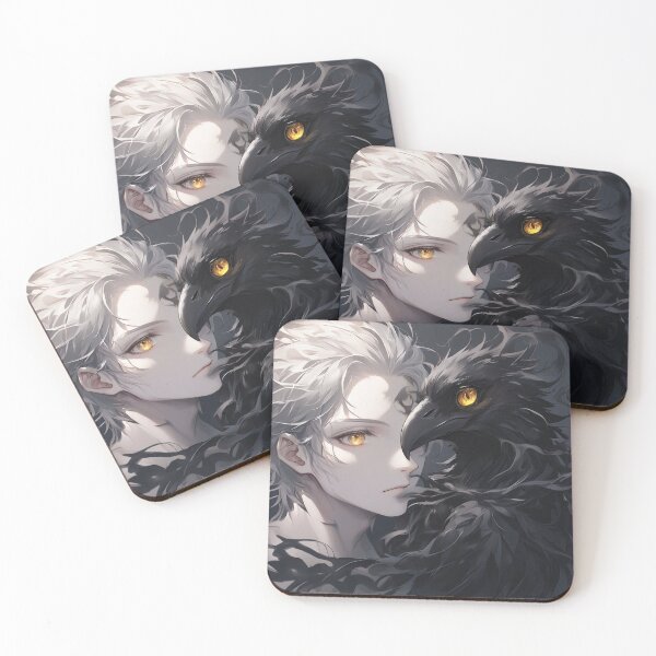 Item preview, Whispers of the Shadow: Ethereal White-Haired Anime Boy and Dark Raven Familiar designed and sold by MouradStudio.