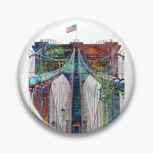 Item preview, Brooklyn Bridge Art Colorful Iconic New York Print designed and sold by Sharon Cummings Art.