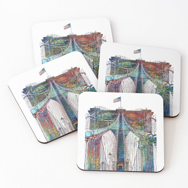 Item preview, Brooklyn Bridge Art Colorful Iconic New York Print designed and sold by Sharon Cummings Art.