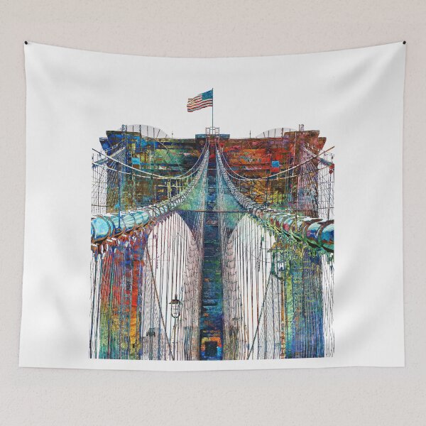 Item preview, Brooklyn Bridge Art Colorful Iconic New York Print designed and sold by Sharon Cummings Art.