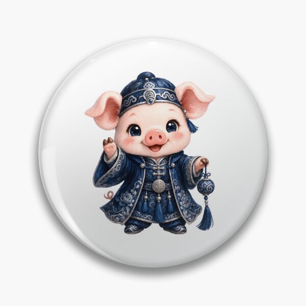 Item preview, Cute Chinese Zodiac Pig – Adorable Baby Pig in Blue Silver Royal Chinese Costume Illustration designed and sold by Symbol Universe.