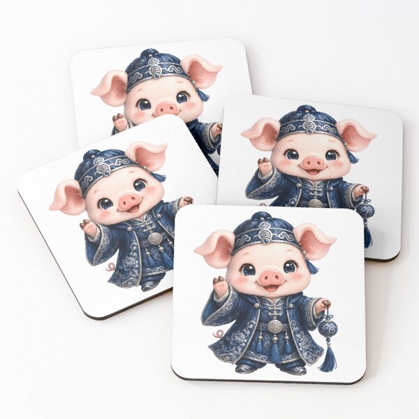 Item preview, Cute Chinese Zodiac Pig – Adorable Baby Pig in Blue Silver Royal Chinese Costume Illustration designed and sold by Symbol Universe.