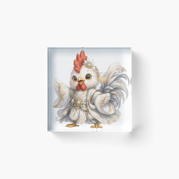 Item preview, Cute Chinese Zodiac Rooster – Adorable Baby Rooster in White Gold Royal Imperial Robe Illustration designed and sold by Symbol Universe.