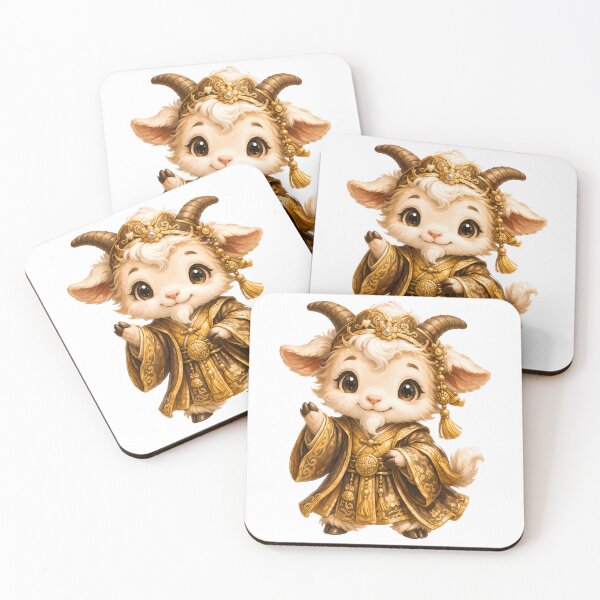 Item preview, Cute Chinese Zodiac Goat – Adorable Baby Goat Prince in Brown Gold Imperial Robe Illustration designed and sold by Symbol Universe.