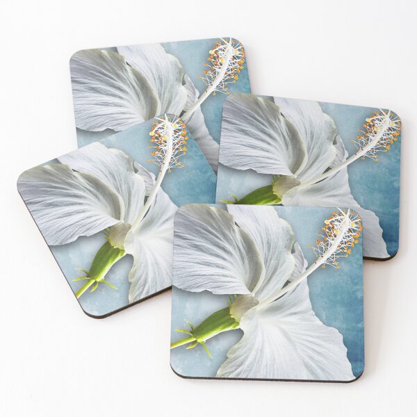 Item preview, White Hibiscus Flower Art On Tropical Botanical Blue designed and sold by Sharon Cummings Art.