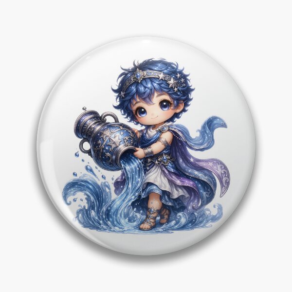 Item preview, Cute Aquarius Zodiac – Adorable Chibi Star Child Pouring Celestial Water Urn Illustration designed and sold by Symbol Universe.