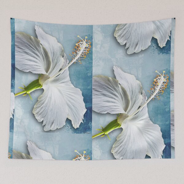 Item preview, White Hibiscus Flower Art On Tropical Botanical Blue designed and sold by Sharon Cummings Art.