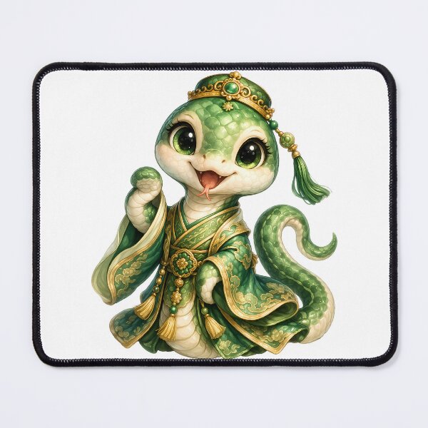 Item preview, Cute Chinese Zodiac Snake – Adorable Baby Snake in Green Gold Imperial Chinese Robe Illustration designed and sold by Symbol Universe.