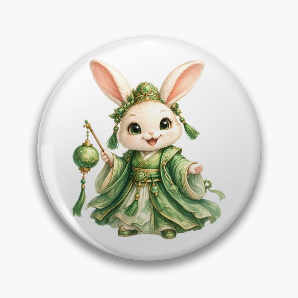 Item preview, Cute Chinese Zodiac Rabbit – Adorable Baby Bunny Fairy in Green Hanfu Costume Illustration designed and sold by Symbol Universe.