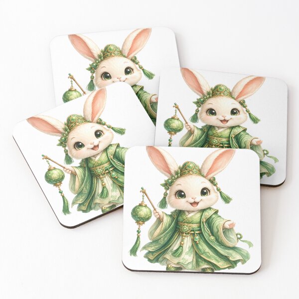 Item preview, Cute Chinese Zodiac Rabbit – Adorable Baby Bunny Fairy in Green Hanfu Costume Illustration designed and sold by Symbol Universe.
