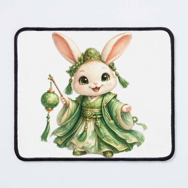 Item preview, Cute Chinese Zodiac Rabbit – Adorable Baby Bunny Fairy in Green Hanfu Costume Illustration designed and sold by Symbol Universe.