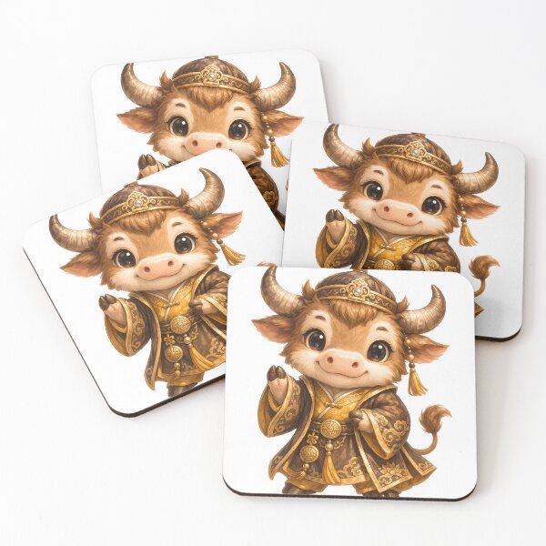 Item preview, Cute Chinese Zodiac Ox – Adorable Baby Bull in Brown Gold Imperial Chinese Robe Illustration designed and sold by Symbol Universe.