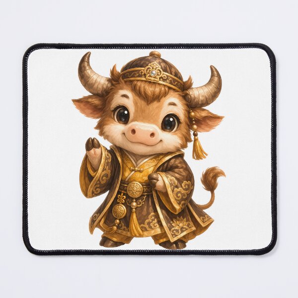 Item preview, Cute Chinese Zodiac Ox – Adorable Baby Bull in Brown Gold Imperial Chinese Robe Illustration designed and sold by Symbol Universe.