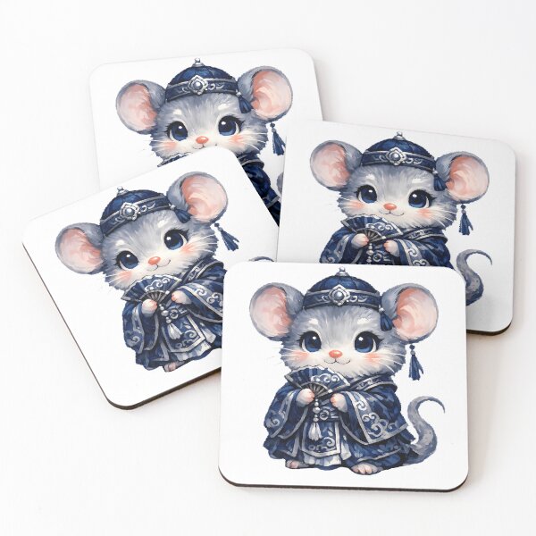 Item preview, Cute Chinese Zodiac Rat – Adorable Baby Mouse in Blue Silver Imperial Robe Illustration designed and sold by Symbol Universe.