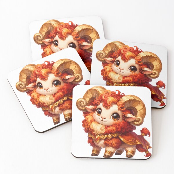 Item preview, Cute Aries Zodiac – Adorable Baby Ram with Golden Spiral Horns and Red Fleece Illustration designed and sold by Symbol Universe.