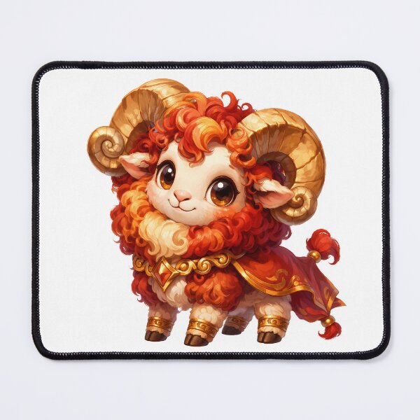 Item preview, Cute Aries Zodiac – Adorable Baby Ram with Golden Spiral Horns and Red Fleece Illustration designed and sold by Symbol Universe.