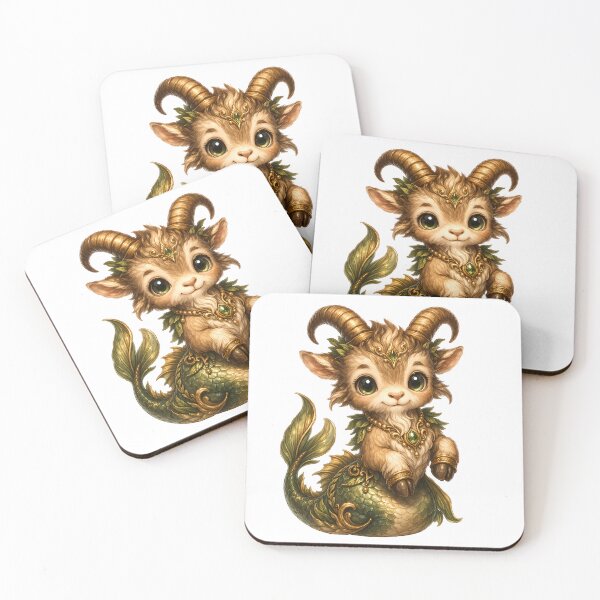 Artikelvorschau, Niedliches Steinbock-Sternzeichen – Entzückendes kleines Steinbock-Mädchen mit grüner Fischschwanzflosse und goldenen Juwelen (Illustration) entworfen und verkauft von Symbol Universe.