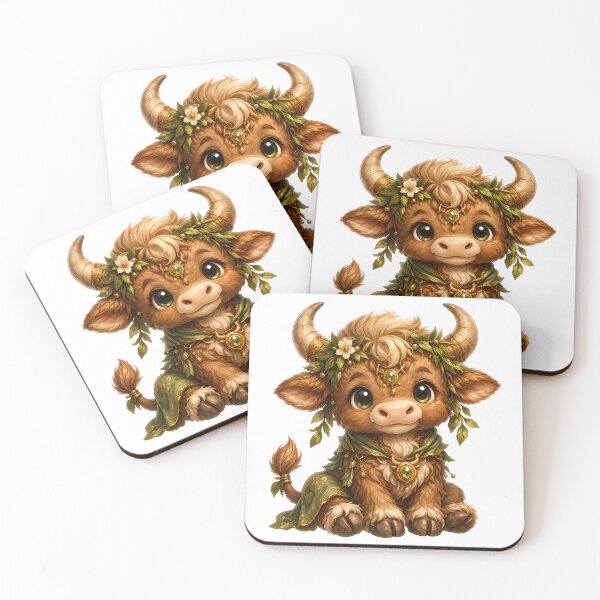 Item preview, Cute Taurus Zodiac – Adorable Baby Bull with Flower Crown and Green Leaf Nature Jewels Illustration designed and sold by Symbol Universe.