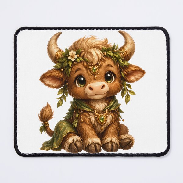 Item preview, Cute Taurus Zodiac – Adorable Baby Bull with Flower Crown and Green Leaf Nature Jewels Illustration designed and sold by Symbol Universe.
