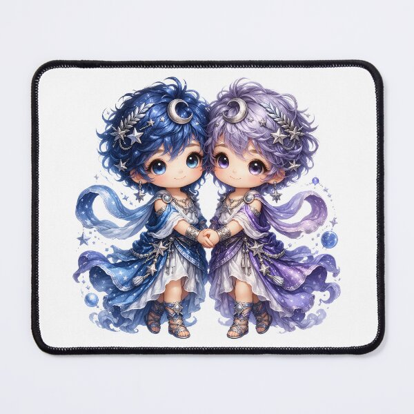 Item preview, Cute Gemini Zodiac – Adorable Twin Star Children in Blue and Purple Celestial Robes Illustration designed and sold by Symbol Universe.