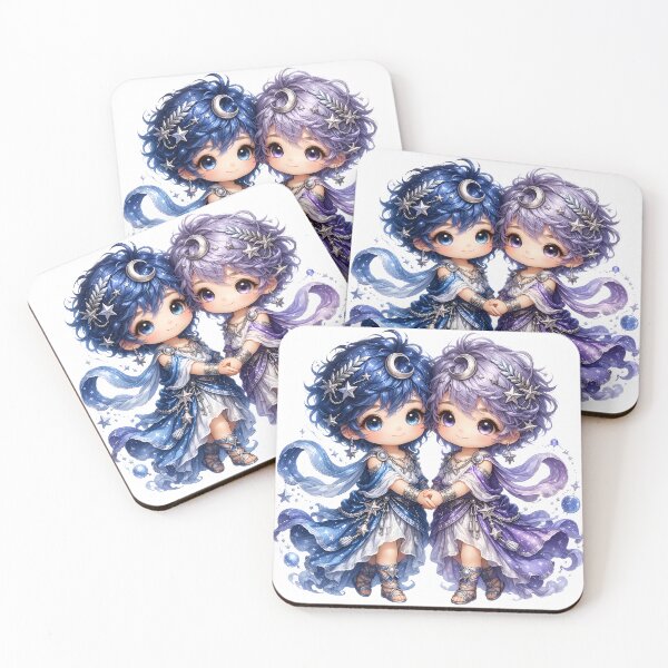 Item preview, Cute Gemini Zodiac – Adorable Twin Star Children in Blue and Purple Celestial Robes Illustration designed and sold by Symbol Universe.