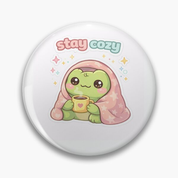 Item preview, Kawaii Frog “Stay Cozy” | Cute Frog With Blanket and Coffee Sticker designed and sold by AidaAviles.
