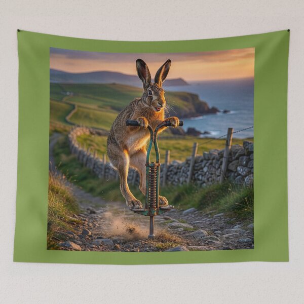 Item preview, Irish Hare Rides his Pogo Stick by Ocean designed and sold by Tridentulus.