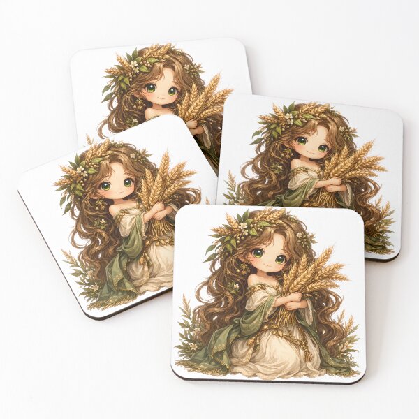 Item preview, Cute Virgo Zodiac – Adorable Chibi Maiden with Wheat Wreath and Harvest Bouquet Illustration designed and sold by Symbol Universe.